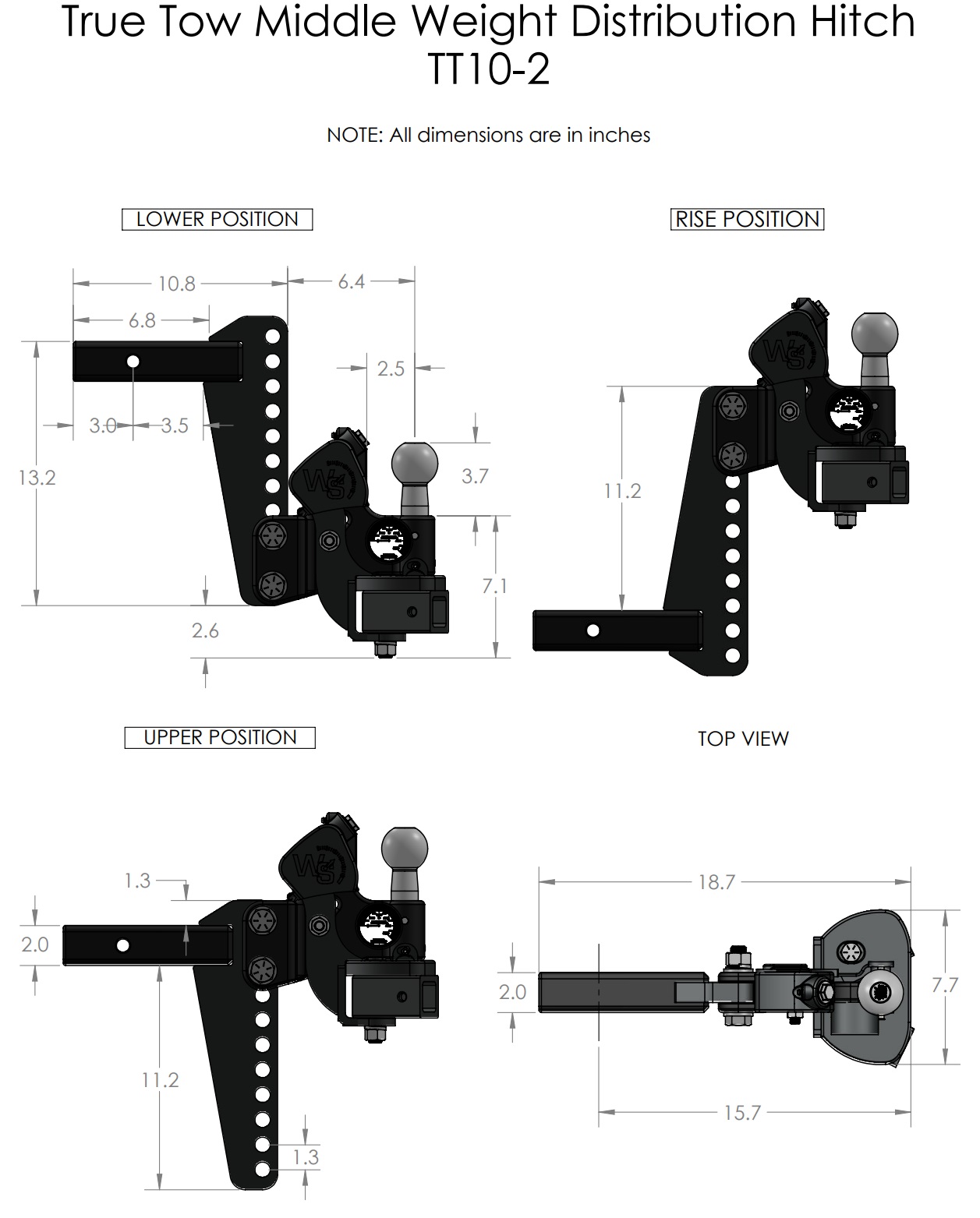 Weigh Safe TTMW102KA True Tow Middleweight Weight Distribution Hitch