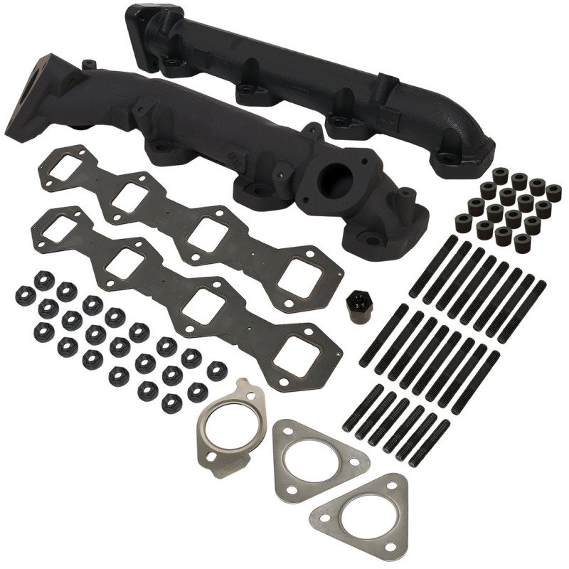BD Diesel exhaust manifold installed on Cummins Duramax or Powerstroke diesel engine
